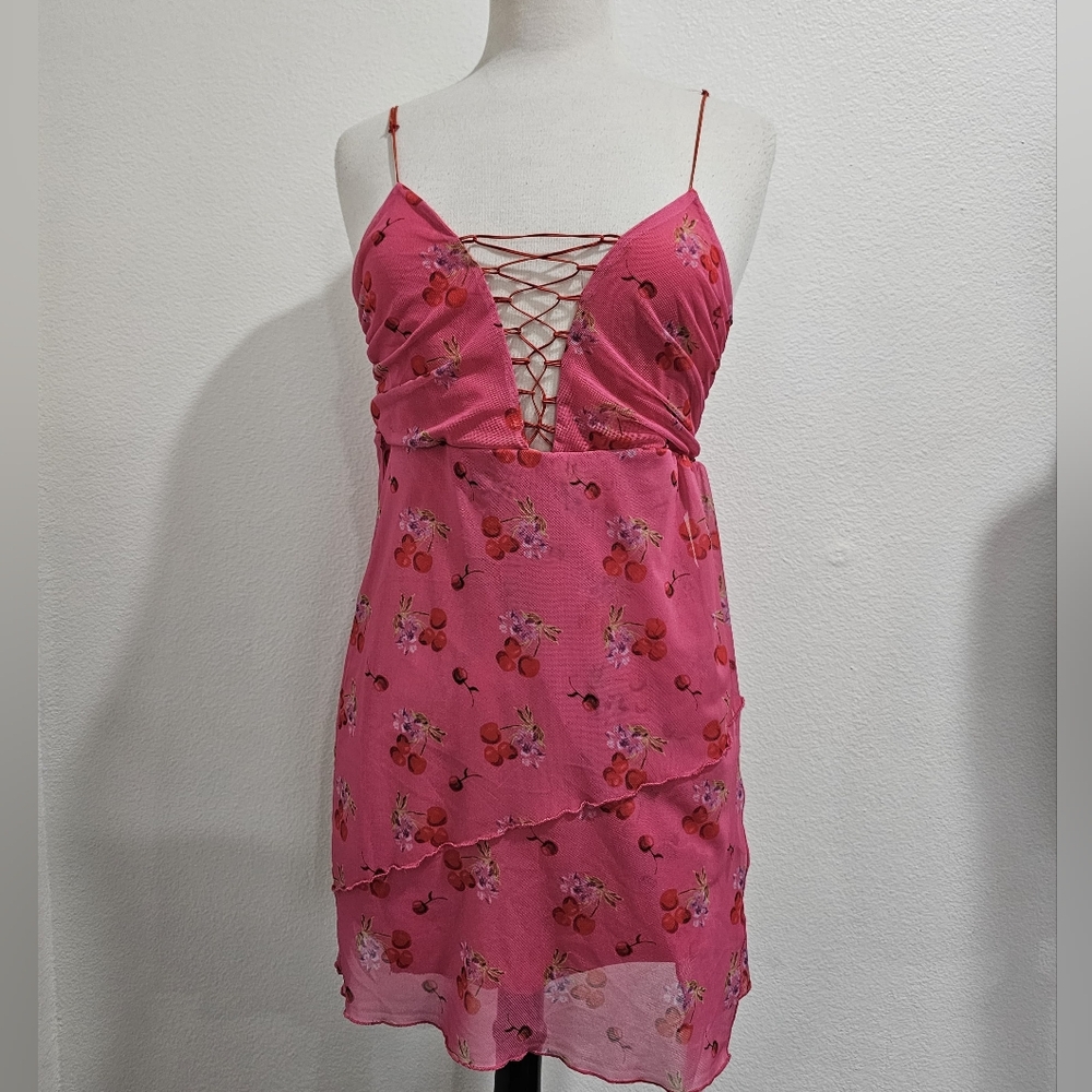 Urban Outfitters Pink Cherry Lace Dress